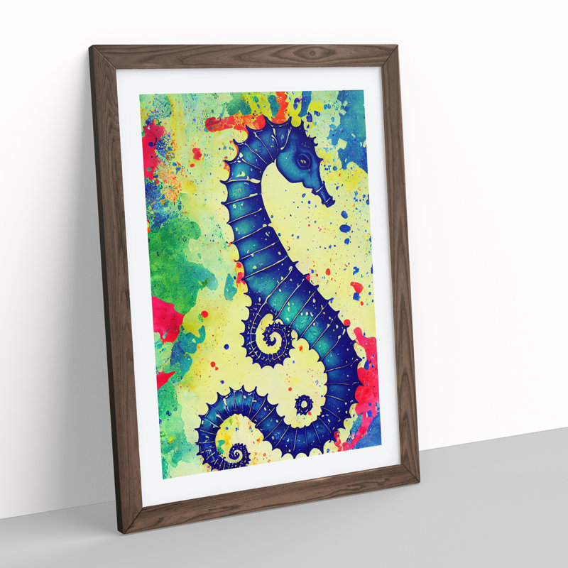 Seahorse Splash No.1 - Single Picture Frame Painting, Brown Framed, 64cm H x 46cm W x 2cm D