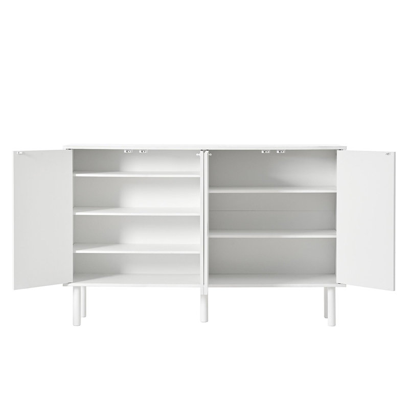 Armoire à chaussures ON-TREND Minimalist avec 5 pieds en bois massif, buffet de style crème avec portes cannelées, grande armoire de rangement à 4 portes avec tablettes réglables