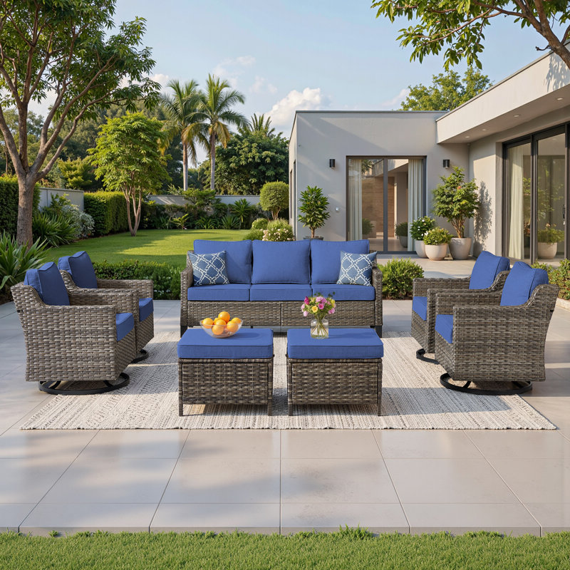 Wicker Patio Furniture Set - 7 Piece Rattan Outdoor Conversation Sets With 4 Wicker Patio Chairs,2 Ottomans For Garden, Backyard, Balcony And Deck