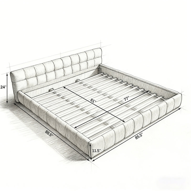 King Size Upholstered Bed Frame with Thick Chenille Fabric, Dark Gray