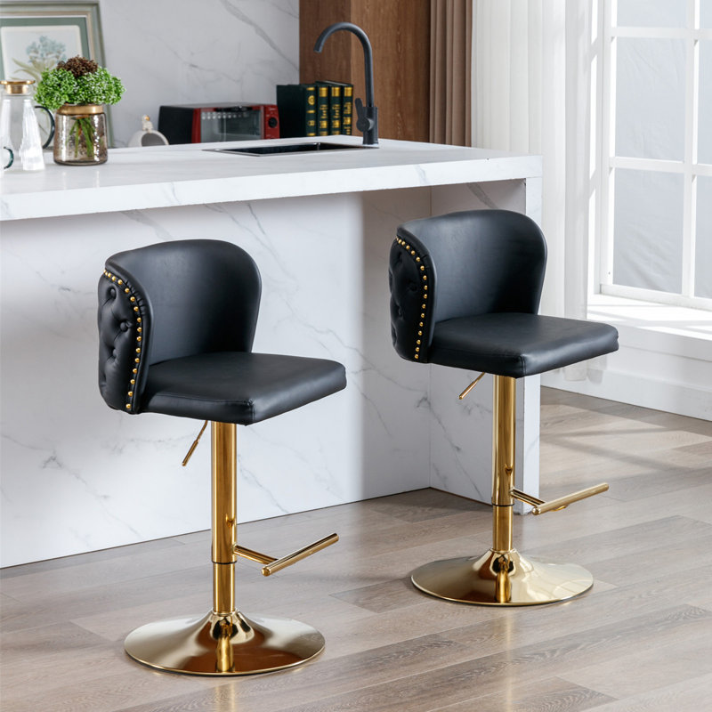 Tabouret de bar pivotant à hauteur réglable, Or, Noir