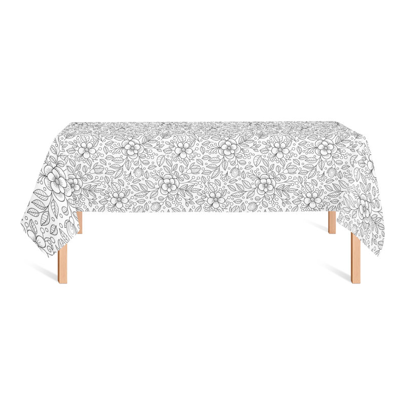 Square Floral Polyester Tablecloth, Black, 102" L x 58" W