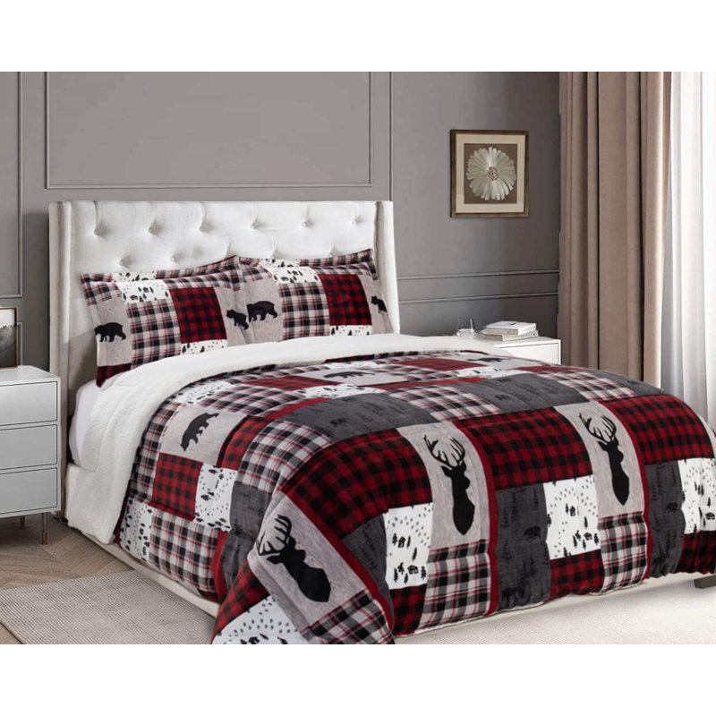Mocassi Patch Sherpa Patchwork Comforter, Full / Double Comforter + 2 Standard Shams, Patch