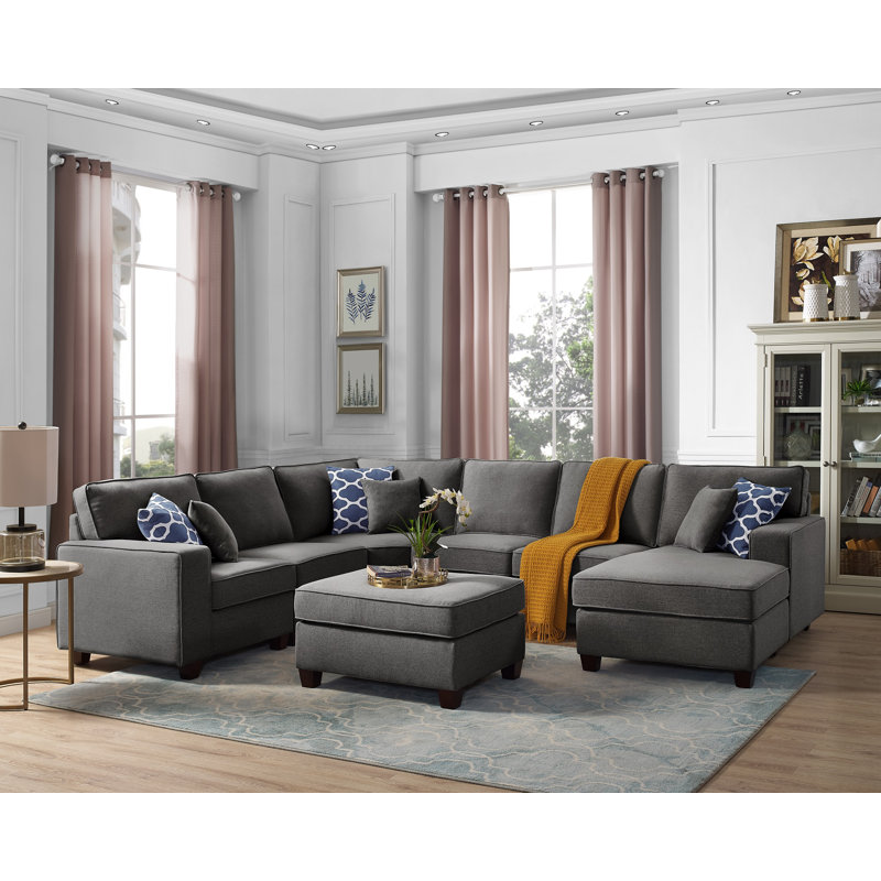 Alberdine Upholstered U-Shaped Sectional Left Hand Facing, Blue Gray