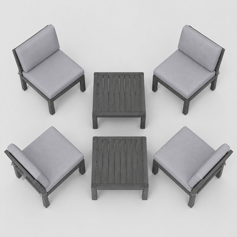 Ensemble de conversation modulaire pour patio pour 4 personnes avec coussins, ensemble de conversation de 6 pièces imperméable toutes saisons pour l'extérieur, gris