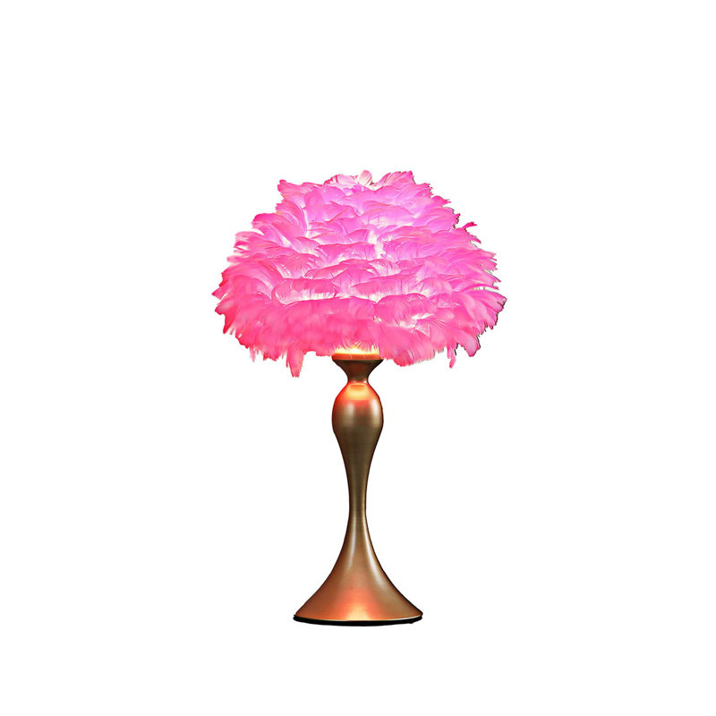 Contour Glam Table Lamp With Feather Shade, Satin Gold Base, And Soft Diffused Light