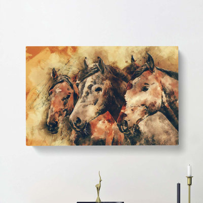 Trio Of Horses In Abstract - Wrapped Canvas
