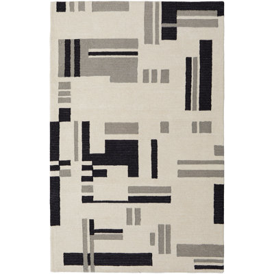 Nya Ivory Black Hand-Tufted Geometric Rug