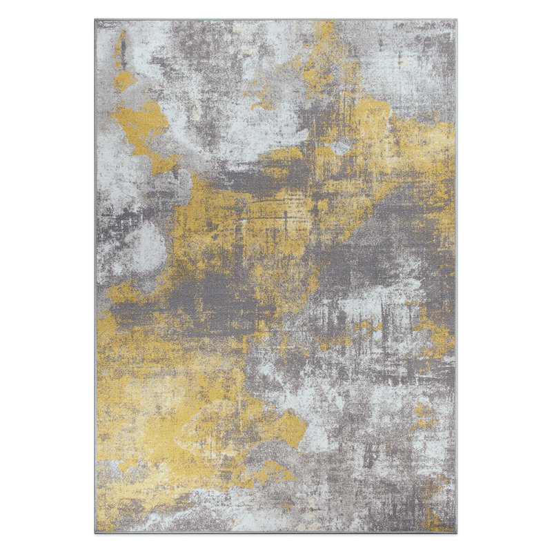 Tapis abstrait contemporain patiné antidérapant, Rectangle 7 pi 10 po x 10 pi