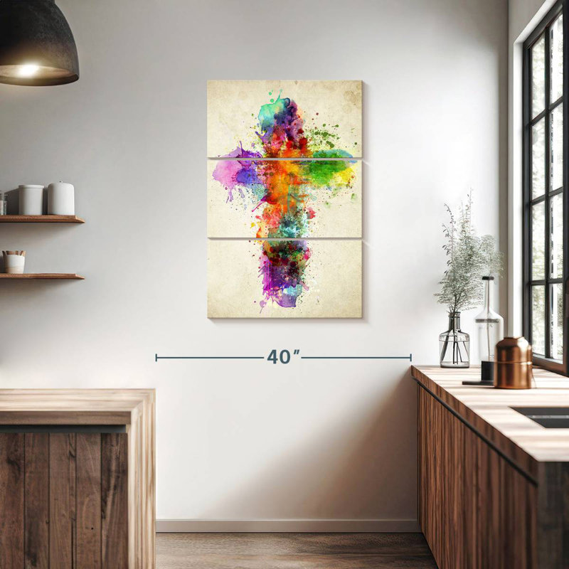 Adella Paint Splatter Cross, 38" H x 24" W