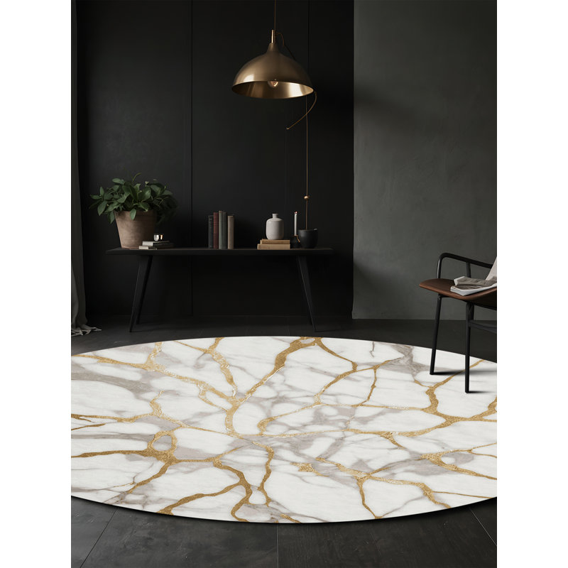 Tapis blanc soyeux et moelleux, Rond 7 pi