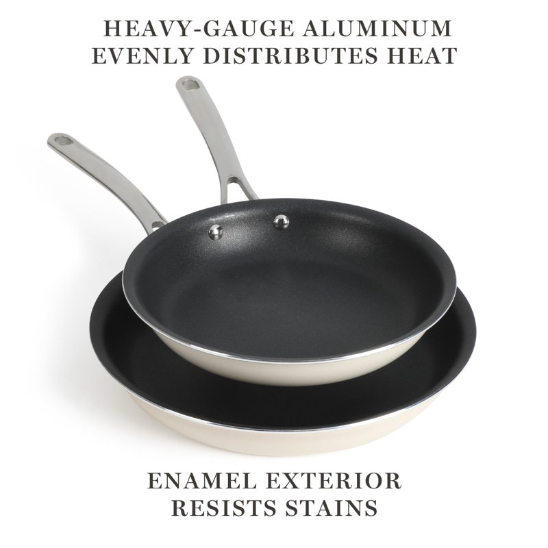 Cream and Black Aluminum Nonstick 2-Piece Fry Pan Set