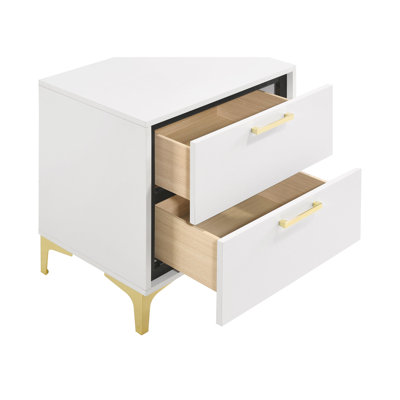 White and Gold 2-Drawer Rectangular Nightstand