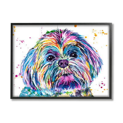 " Bold Rainbow Shih Tzu Dog Portrait " by Jen Seeley