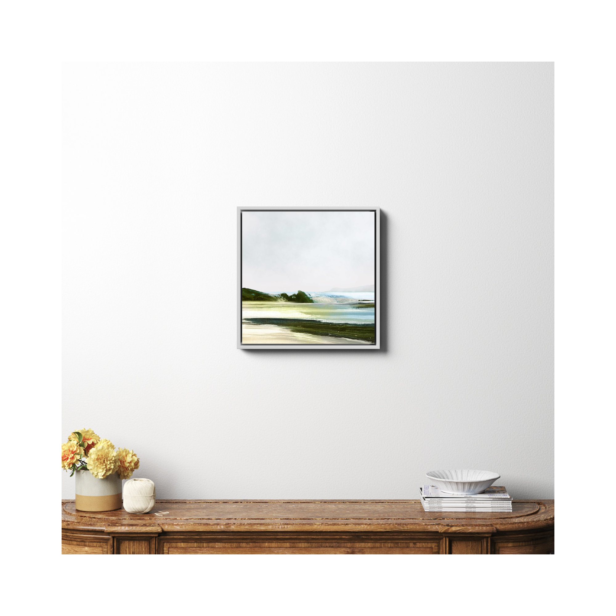 Padstow, White Framed Canvas, No, 20" H x 20" W x 2" D