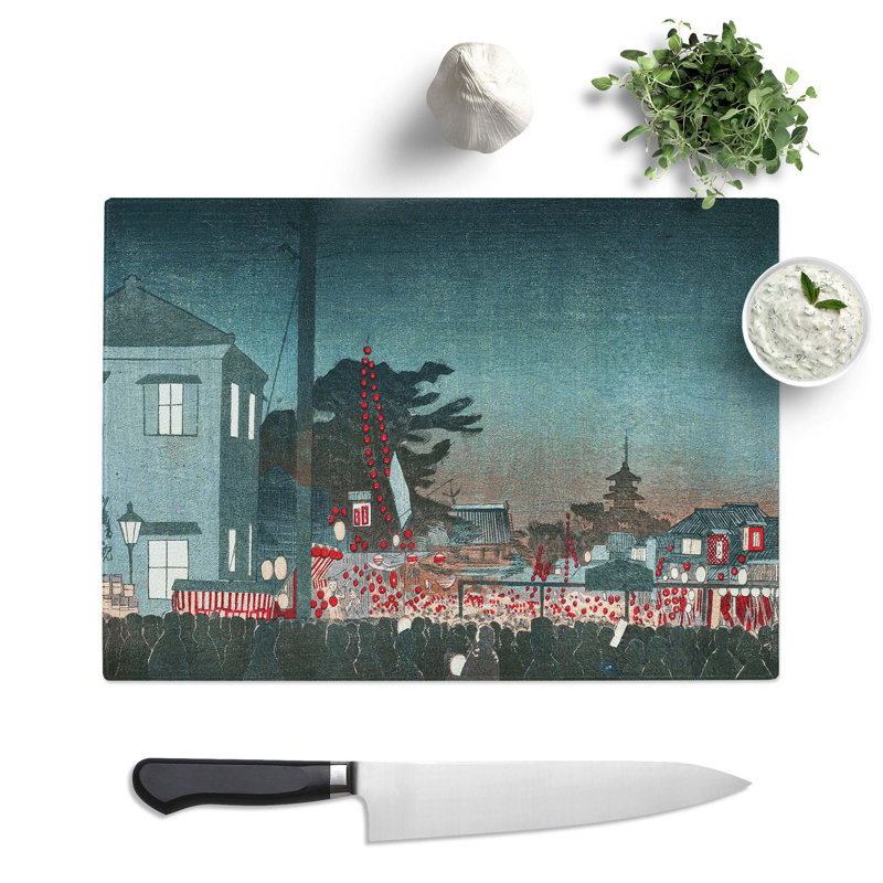 Tempered Glass Night Festival by Kobayashi Kiyochika Chopping Board, 28.5 cm x 20 cm