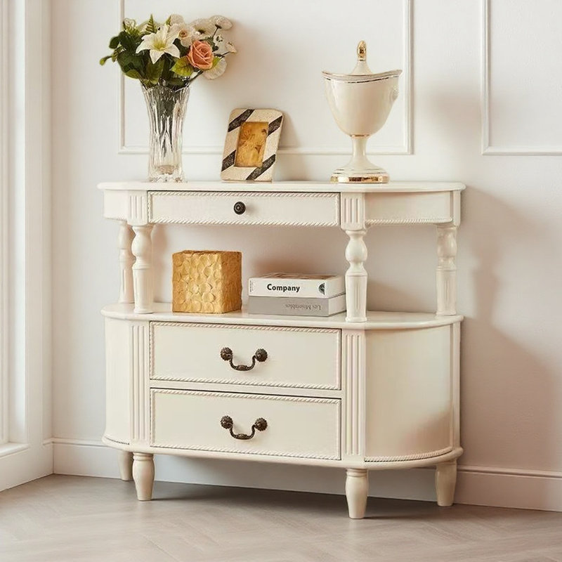 Armoire décorative en bois massif de style américain, Blanc cassé