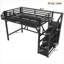 Lit mezzanine simple tout-en-un en métal avec rangement intégré, ports USB et lumières DEL, noir élégant