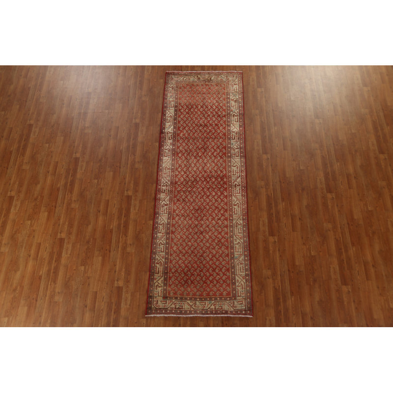 Tapis de couloir unique en laine noué à la main de style années 1970 de 3 pi 4 po x 10 pi 1 po Saikaley