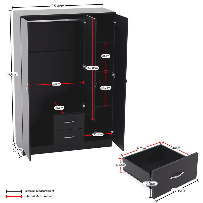 Maybery MDF & Particleboard Wardrobe, Black