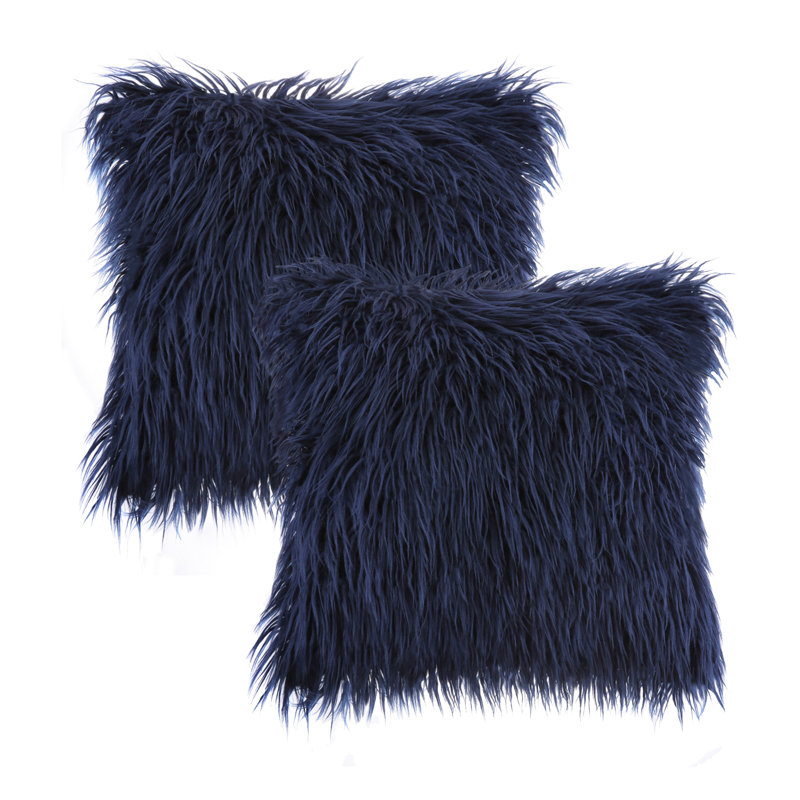 Coussin décoratif long en fausse fourrure, coussin d'appoint moelleux, Marine, Housse de coussin et insert, Square 20"
