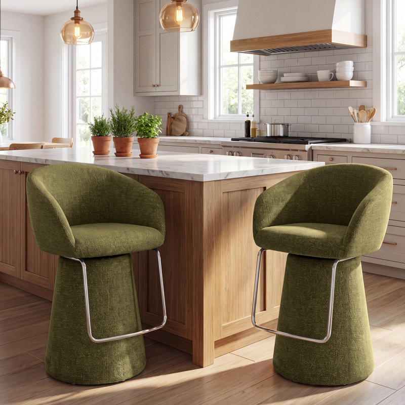 Ensemble de 2 tabourets de bar pivotants rembourrés avec dossier arrondi, Vert