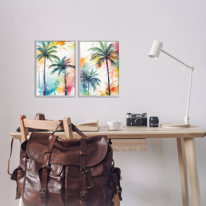 «Watercolor Splash Towering Palms», ensemble de 2 giclées par Kim Allen, Estampe numérique Farmhouse, H 18 po x l 12 po
