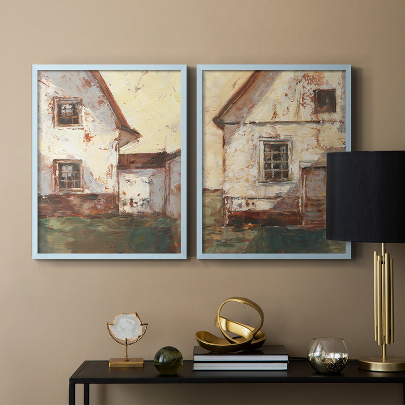 Sunlit Barn I-Premium, reproduction encadrée prête à accrocher - aucun clou requis - aucun clou requis, Bleu