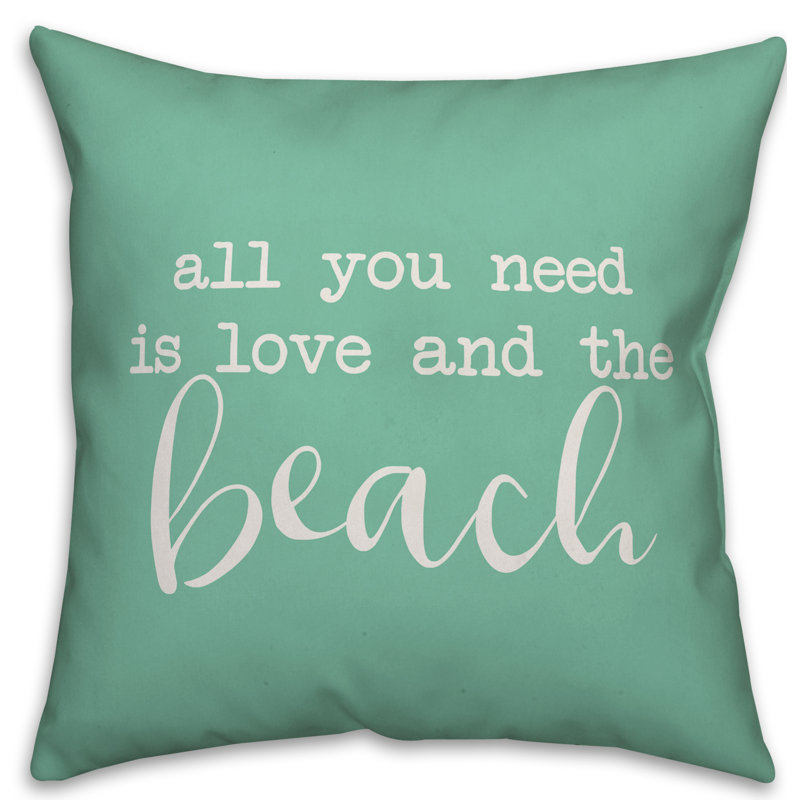  Coussin intérieur / extérieur All You Need is Love and a Beach, H 16 po x l 16 po, Vert menthe