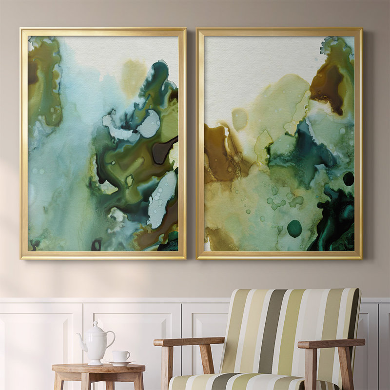 «Water and Earth I», toile encadrée de qualité supérieure - prête à être accrochée, Or, H 30,5 po x l 45 po x P 2,5 po