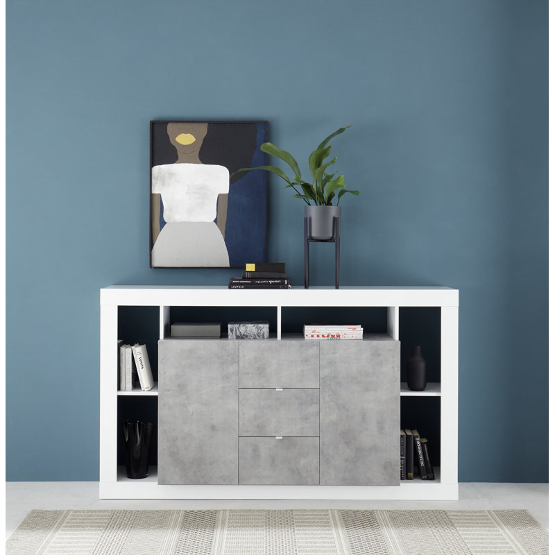 Adalgiso 172cm Sideboard, White Gloss/Concrete Grey