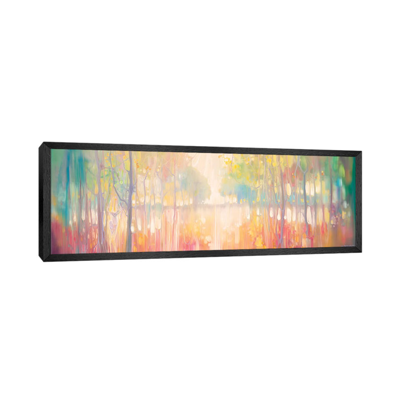 Autumn Calls, Panoramic Wide Canvas Of Lake Through Autumn Trees by Gill Bustamante - Panoramic Painting on Canvas