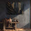 Art mural plume noire et dorée, toile abstraite feuille de Macro - décor moderne glamour, impression de texture luxueuse pour le salon, peinture élégante foncée-673781374