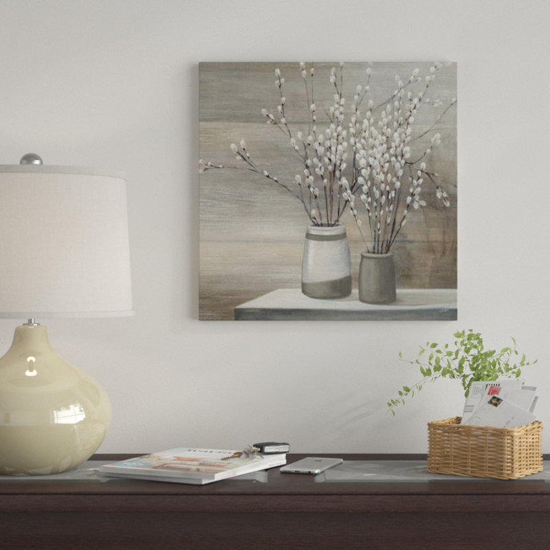 «Pussy Willow Still Life Grey Pots Crop» par Julia Purinton, impression sur toile, H 48 po x l 48 po x P 1,5 po, Toile tendue