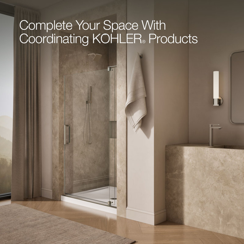 Revel 48'' x 74'' Pivot Shower Door with CleanCoat® Technology, Anodized Brushed Nickel, Crystal Clear