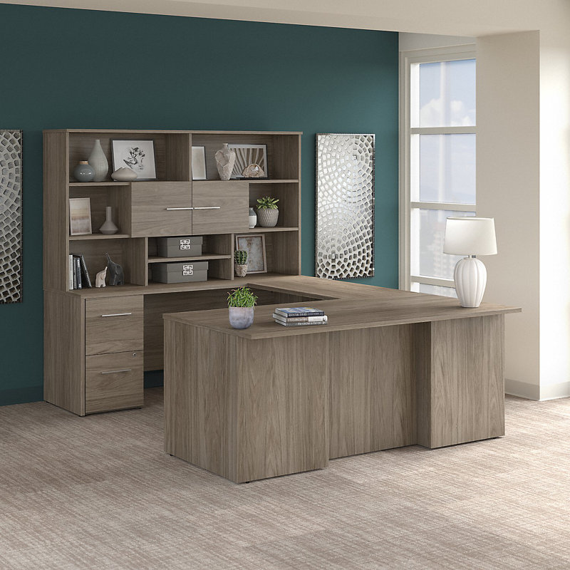 Office 500 U-Shaped Executive Desk, Modern Hickory