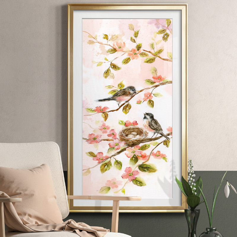 Blush Birds II - peinture encadrée, Doré, H 14,5 po x l 26,5 po x P 1,5 po