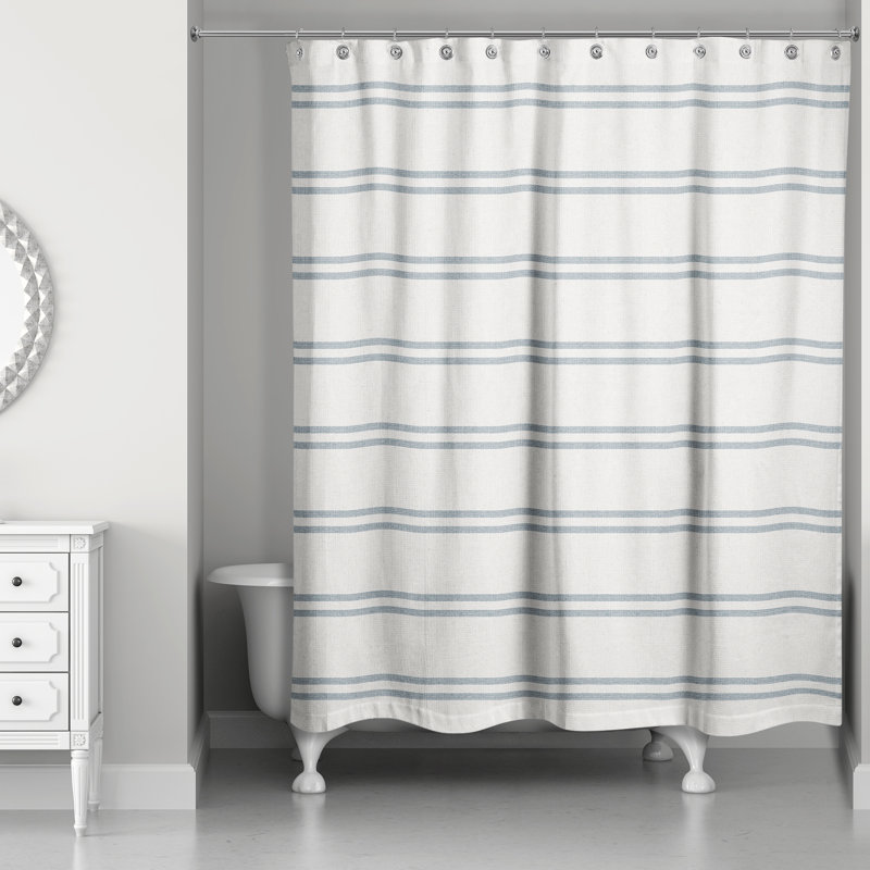 Rideau de douche rayé simple, Bleu / blanc