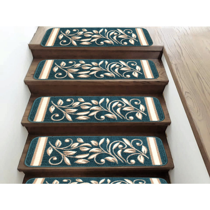 Tapis d'escalier antidérapant Doli, Turquoise, Ensemble de 15
