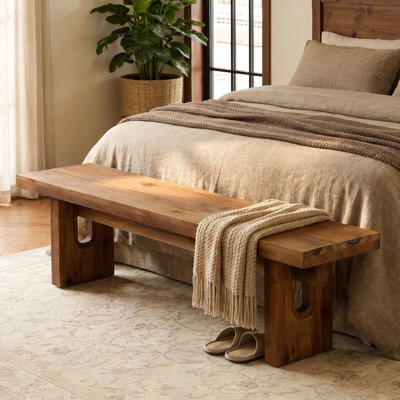 63" Solid Wood Bench, Farmhouse Entryway Bench