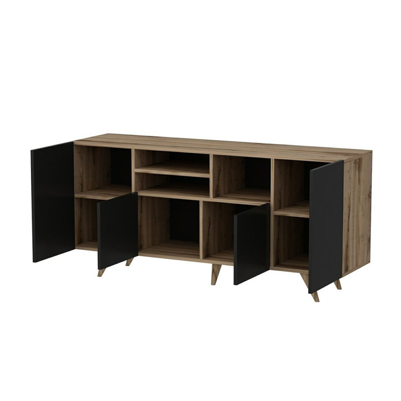Wesa Modern Console Table, Walnut & Black, 63.0 x 28.3 x 17.7 inches | 100% Melamine Coated Particle Board, Thickness: 0.7 inches | Stylish & Functional Design for Living Room & Entryway, Durable & Elegant