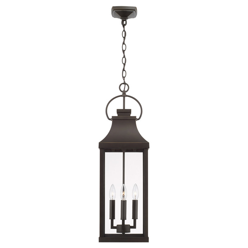 Lanterne suspendue d'extérieur 4 lumières l 9 po x H 29,5 po avec verre transparent Caden, Bronze huilé