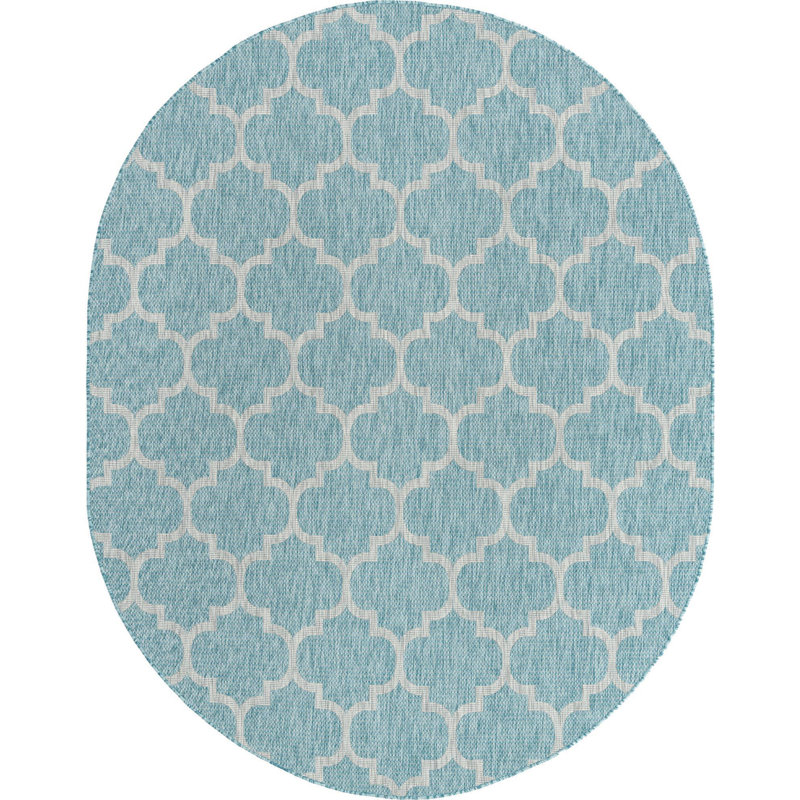 Outdoor Preen Area Rug Blue Green Color, Oval 7'10" x 10'