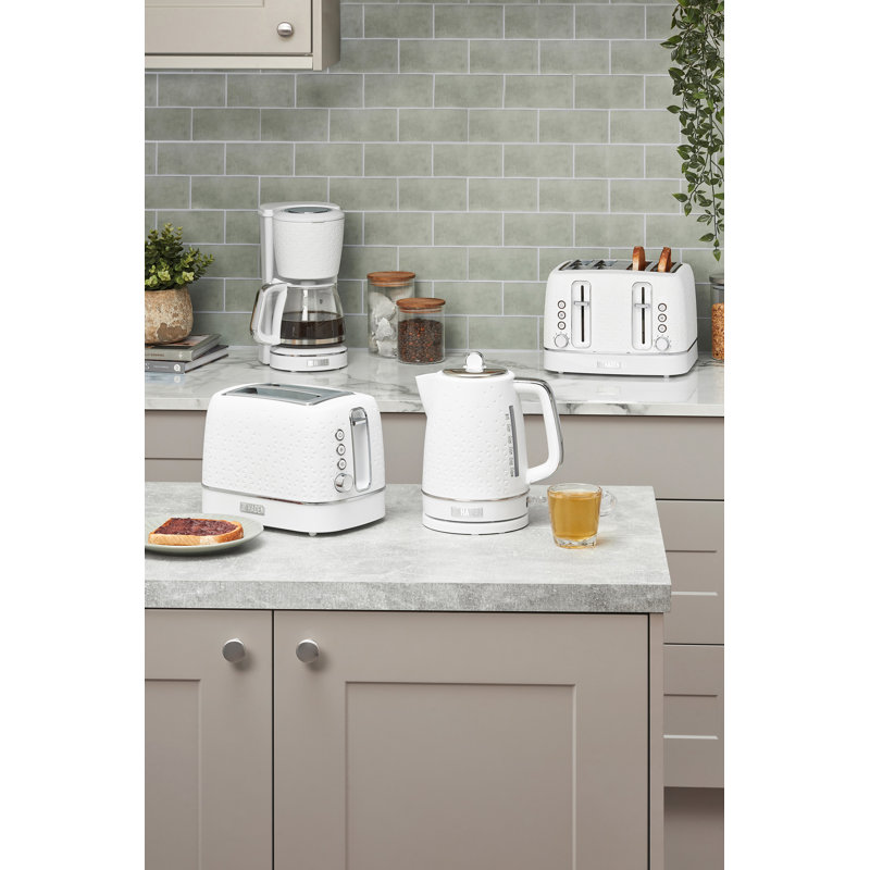 White and Chrome Stainless Steel 2-Slice Toaster with Wide Slot and Crumb Tray