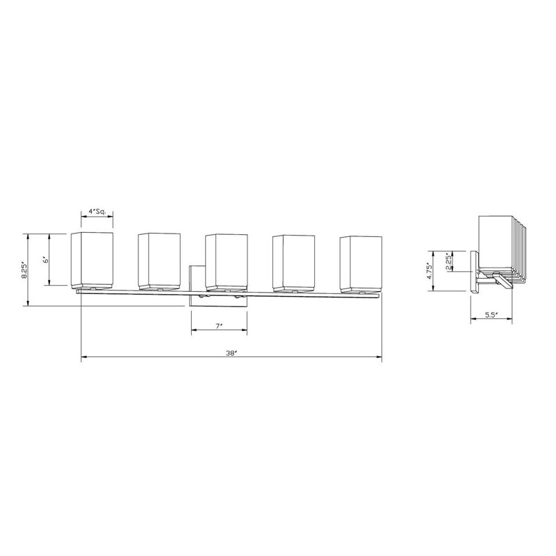Éclairage pour salle de bain à intensité variable 5 lumières Lind, Chrome