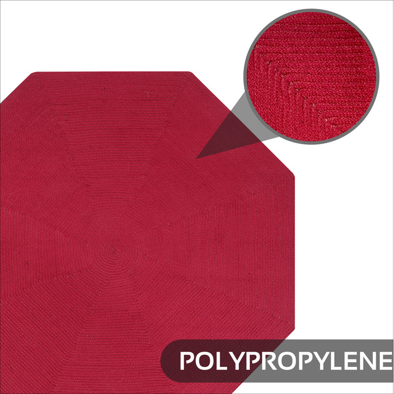 Vienne Solid Color Machine Made Braided Polypropylene Indoor Outdoor Area Rug, Octagonal 4', Burgundy