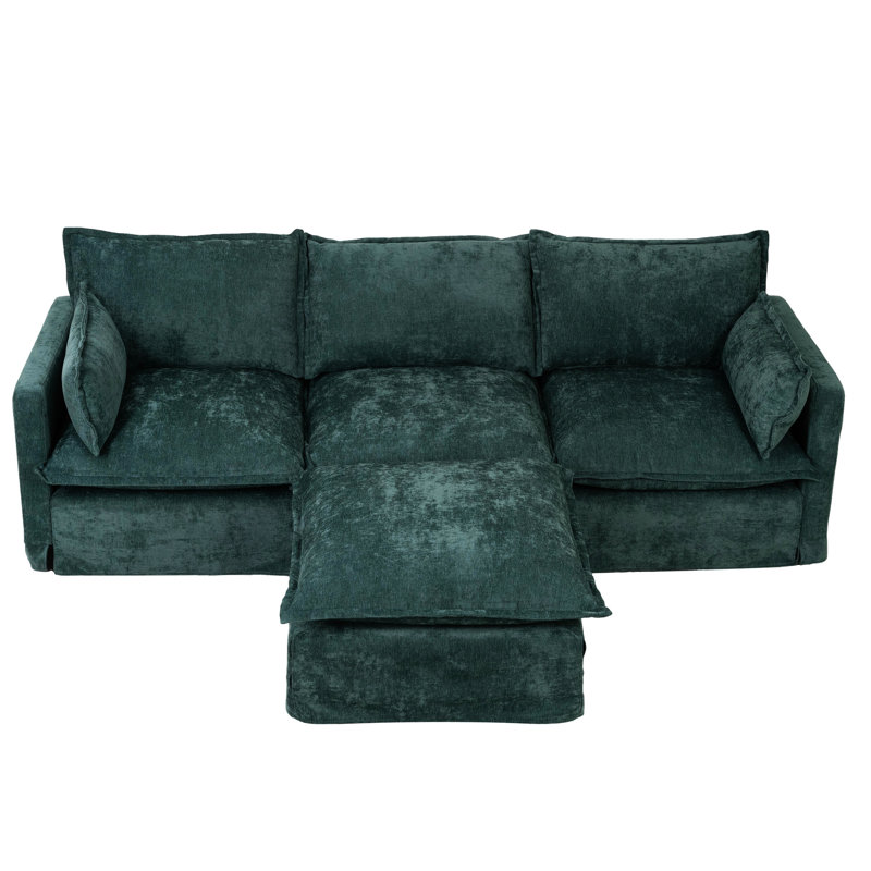 Canapé d'angle moderne 4 places en L de 237 cm (93,31 po) pour appartement, chenille épaisse, siège confortable, mousse haute densité, montage rapide et simple, capacité de charge de 150 kg (330 lb), convient à différents styles de maison et de bureau.
