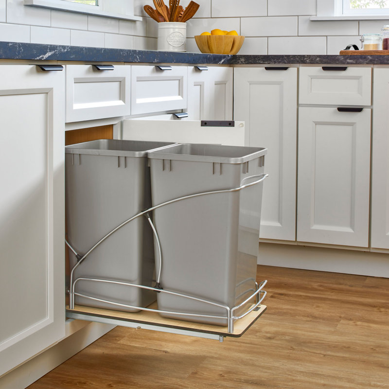 Rev-A-Shelf Pullout Trash Container(s) w/ Soft-close, Gray, 2, 19.47" H x 11.5" W x 11.45" D, 6.75 Gallons