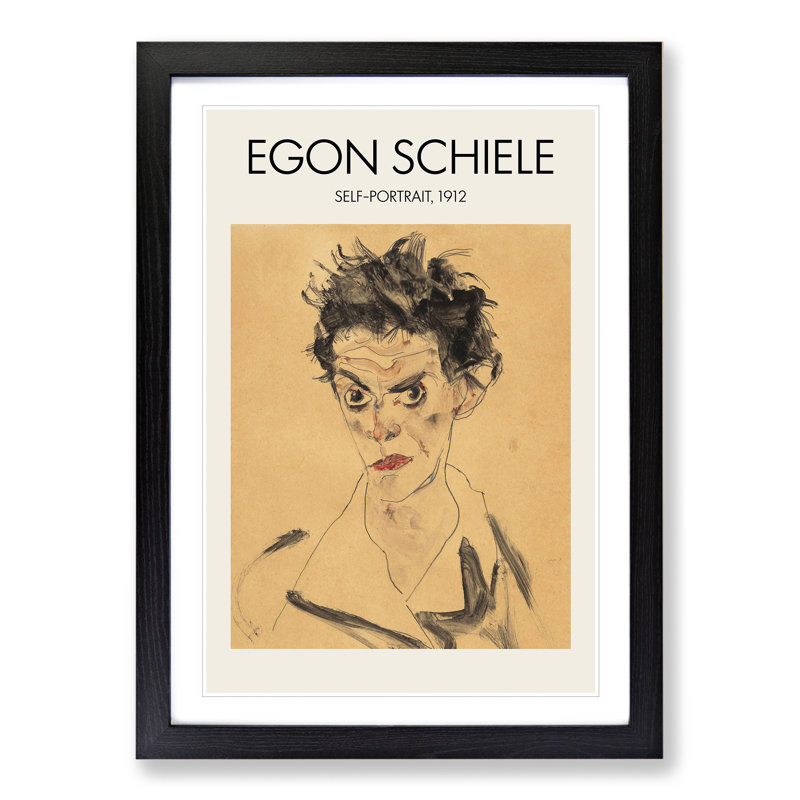 Self Portrait Vol.1 by Egon Schiele - Picture Frame Painting, 48cm H x 36cm W x 2cm D, Black