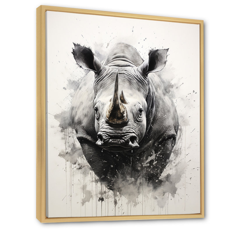 Mighty Stampede Rhinoceros I, reproduction d'art sur toile, Cadre naturel flottant, H 20 po x l 12 po